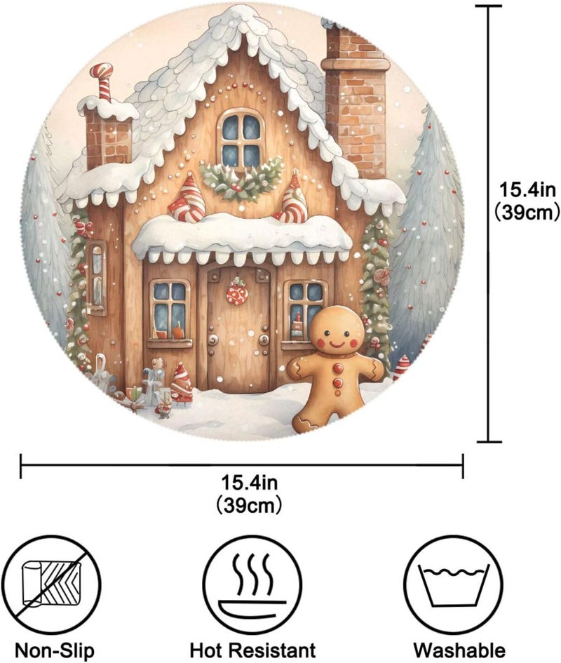 senya Christmas Placemats Christmas Snow Gingerbread Man Round Placemats Set of 6 for Kitchen Table Washable Table Mats Place Mats - Image 3