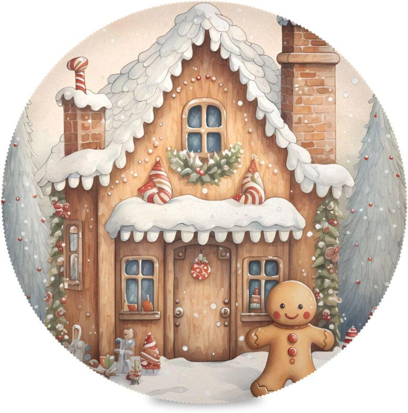 senya Christmas Placemats Christmas Snow Gingerbread Man Round Placemats Set of 6 for Kitchen Table Washable Table Mats Place Mats - Image 2