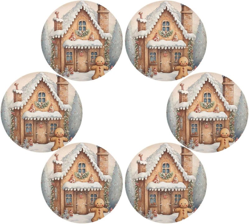 senya Christmas Placemats Christmas Snow Gingerbread Man Round Placemats Set of 6 for Kitchen Table Washable Table Mats Place Mats - Image 1
