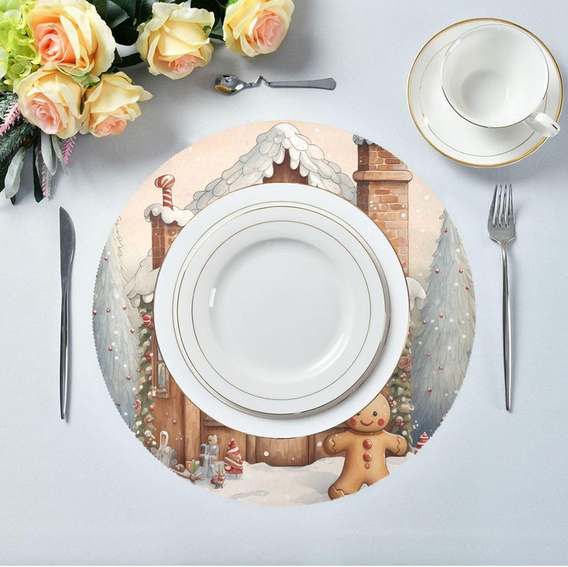 senya Christmas Placemats Christmas Snow Gingerbread Man Round Placemats Set of 6 for Kitchen Table Washable Table Mats Place Mats - Image 4
