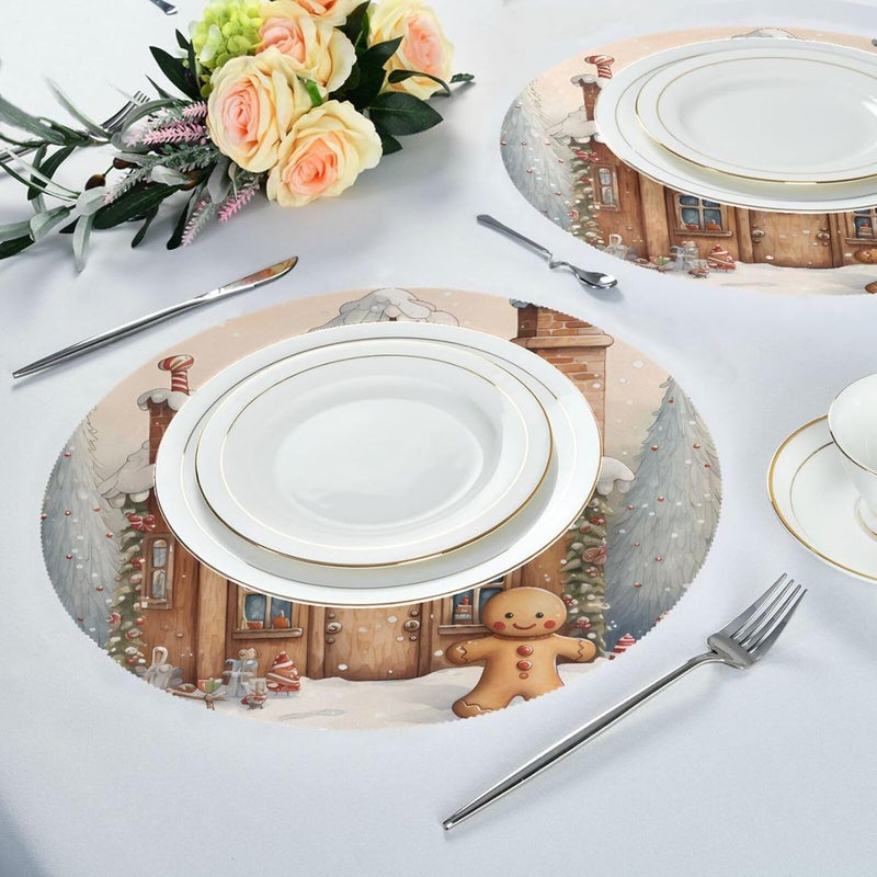 senya Christmas Placemats Christmas Snow Gingerbread Man Round Placemats Set of 6 for Kitchen Table Washable Table Mats Place Mats - Image 5
