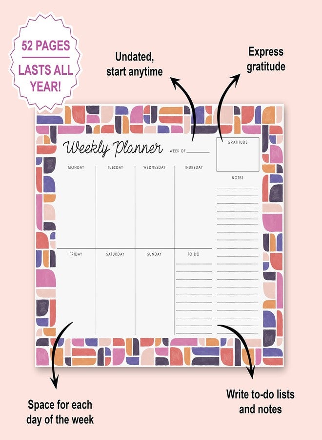 Carousel Greetings Weekly Planner Pad, 52 Letter Size Tear Off Sheets, 8.5” x 11” Undated Calendar Weekly Desk Planner Notepad, Daily Schedule Priorities To Do List for Week (Style 3) - Image 3