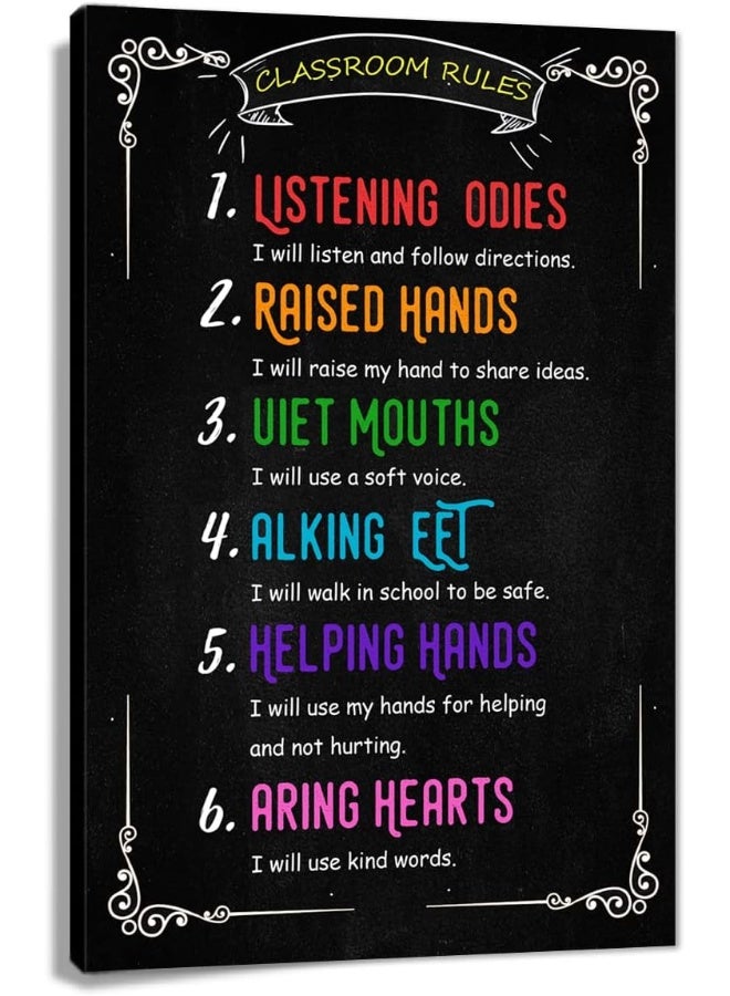 Busmko Classroom Rule Wall Art Prints Canvas for Student Study Learning Painting Decor for Primary Middle School UnFramed Size 18x24 inch - Image 1