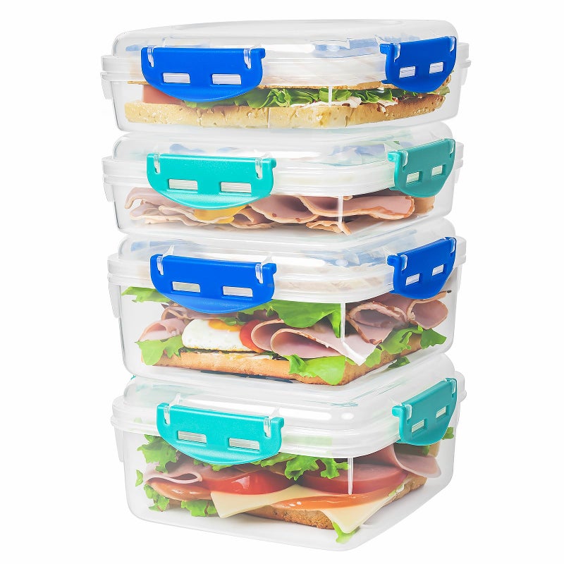 Freshmage 4 PCS Sandwich Containers - 100% Airtight & BPA-Free & Microwave & Dishwasher Safe Kitchen Storage Containers with Upgraded Snaps, 2 heightened Containers for Lunch Boxes and 2 normal version - Image 1