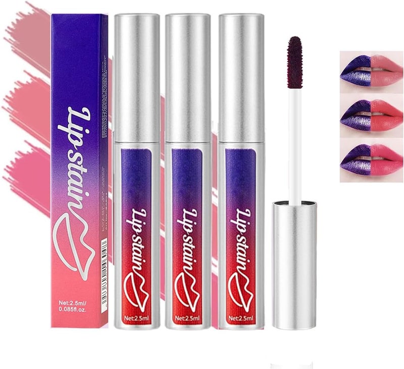 Blue Peel Off Lip Tattoo Lip GlossWaterproof TransferProof Tear off Lip liner Kit3Pcs LongLasting Matte Lip Tint Stain Set