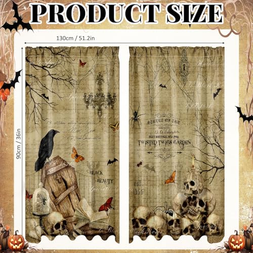 SmoothNovelty 2 Pcs Gothic Curtains for Living Room Gothic Punk Skeleton Skull Crow Curtains Spider Forest Window Drapes Bedroom Halloween Party Decor Retro Horror Style 52 x 84 Inches - Image 3