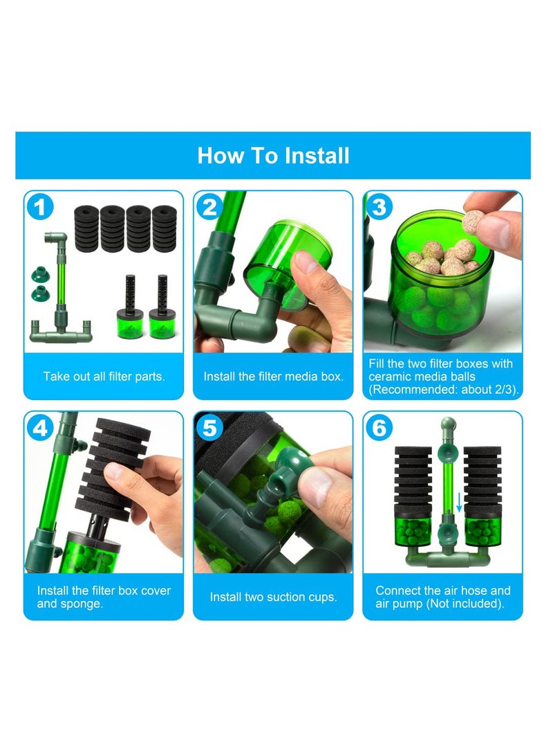 SYOSI Aquarium Sponge Filter, Fish Tank Foam Filter Quiet Submersible Bio Sponge Filter with 2 Spare Sponges - Image 5