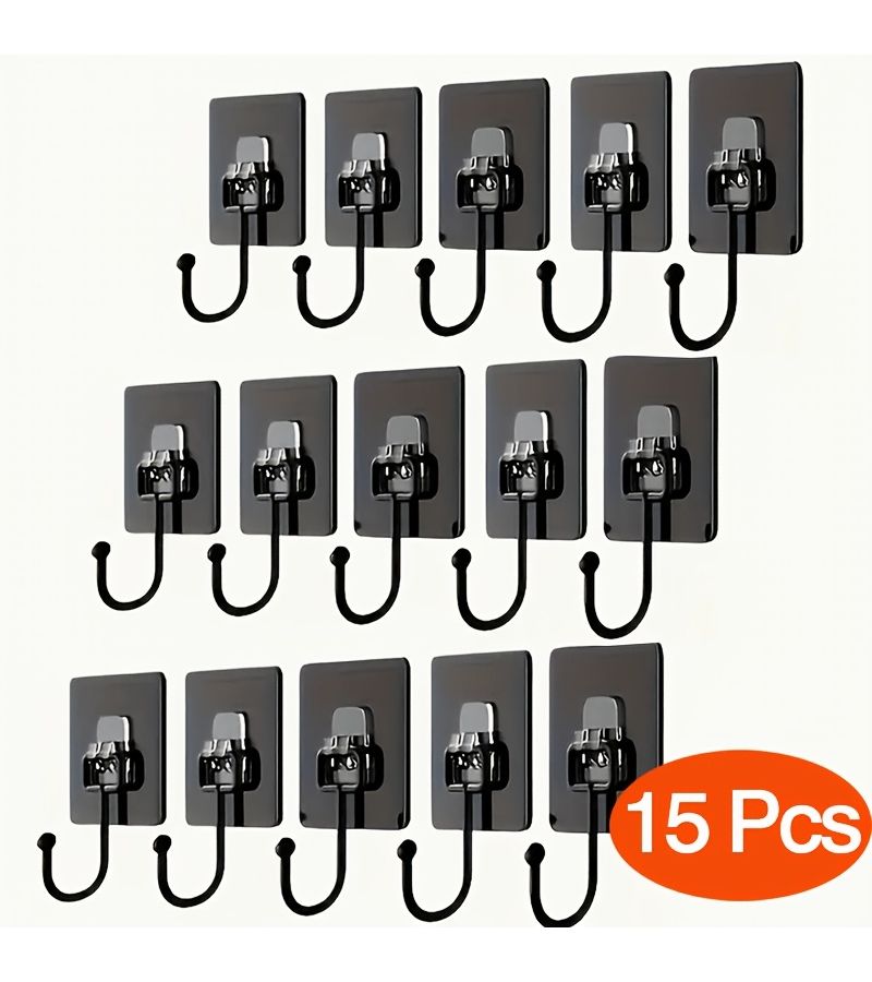 15 Pack Heavy Duty Strong Adhesive Wall Hooks Invisible Installation Multi Functional Non Stick Kitchen Bathroom Office Storage Hooks Black - Image 1