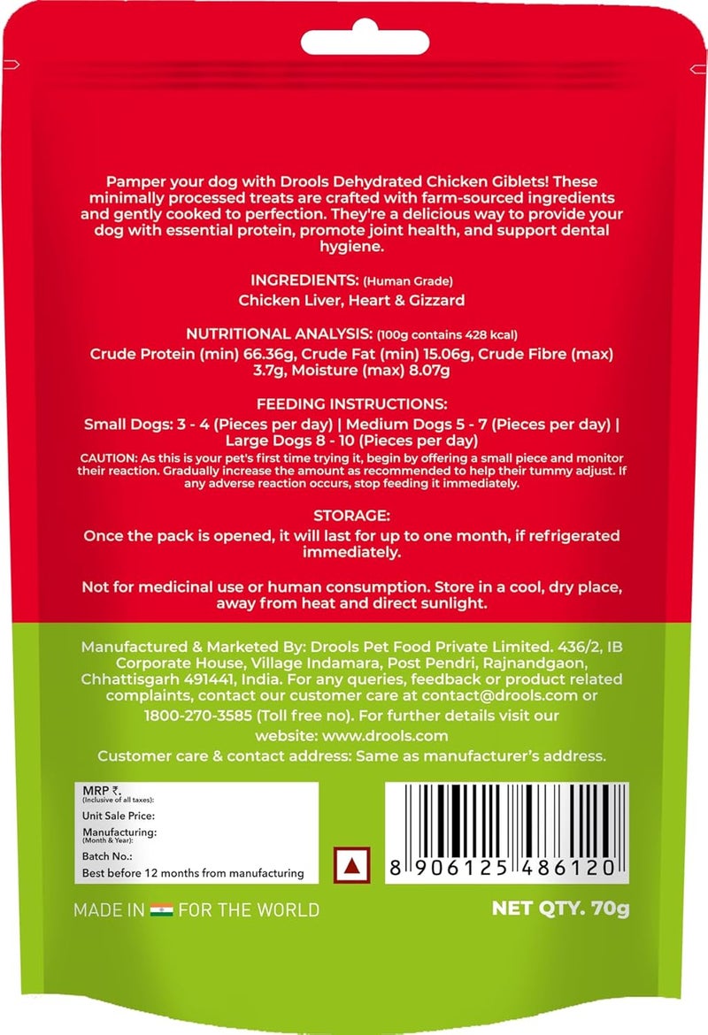 Drools Real Chicken Chews - Dehydrated Chicken Giblets for Dogs 70g - Image 2