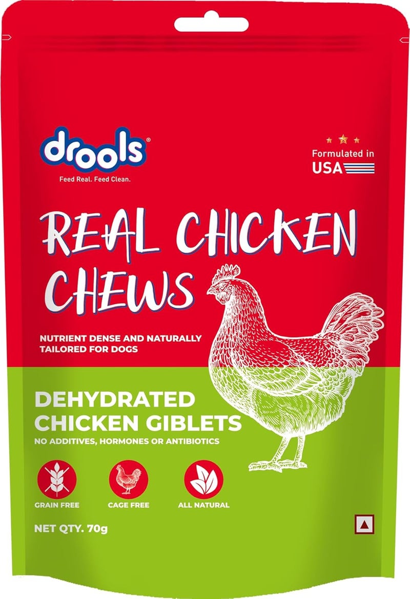 Drools Real Chicken Chews - Dehydrated Chicken Giblets for Dogs 70g - Image 1