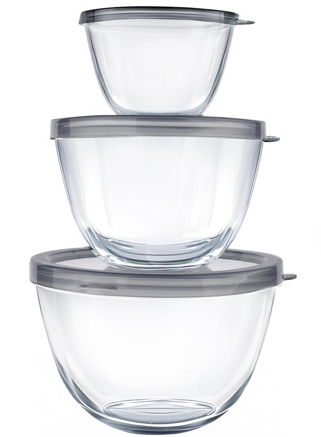Reasmi Glass Mixing Bowls with Lids Set(4.5QT, 2.7QT, 1.1QT),Glass Bowls with Lids Large Mixing Bowl Salad Bowls Space-Saving Nesting bowls Serving bowls Storage Container for Cooking,Baking,Prepping - Image 1
