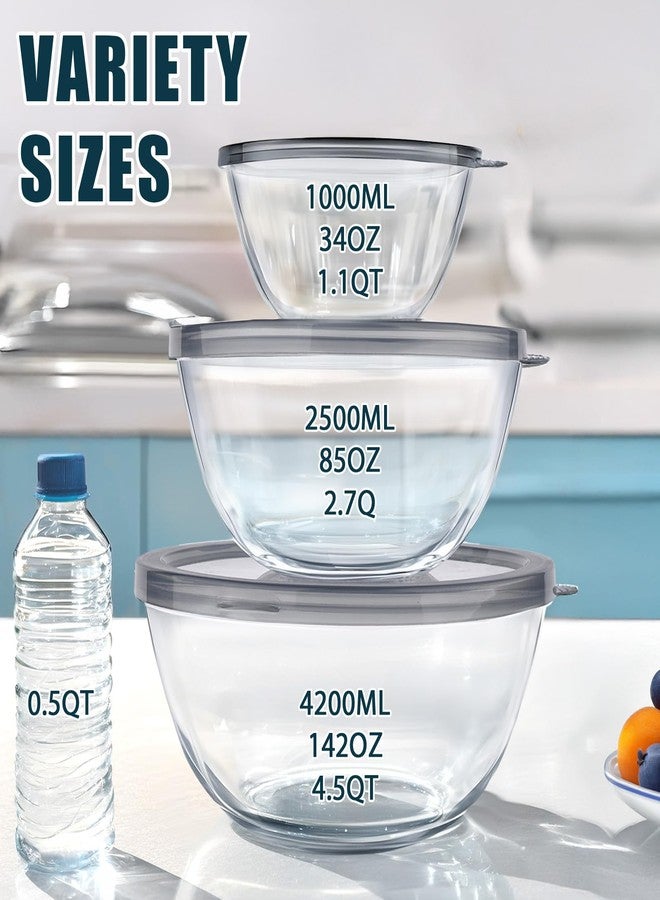 Reasmi Glass Mixing Bowls with Lids Set(4.5QT, 2.7QT, 1.1QT),Glass Bowls with Lids Large Mixing Bowl Salad Bowls Space-Saving Nesting bowls Serving bowls Storage Container for Cooking,Baking,Prepping - Image 2