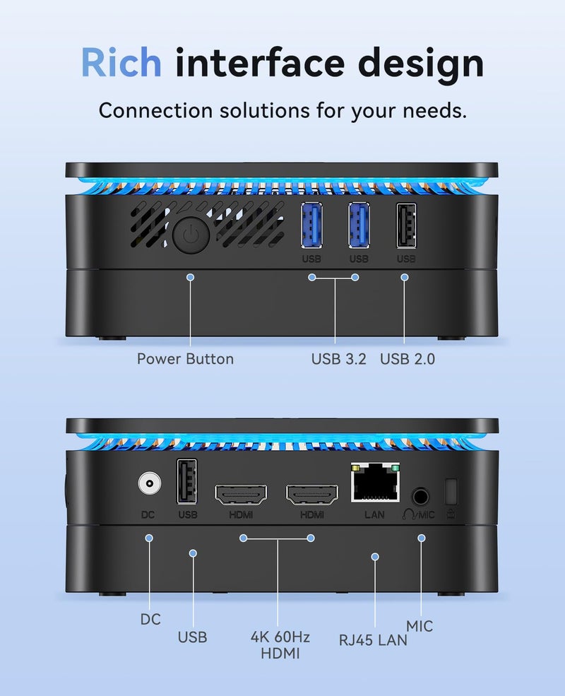 KAMRUI N100 Mini PC, Desktop Computer with 12GB LPDDR5 4800MHz RAM 256GB M.2 SSD, 4K Micro PC with Ethernet, 2 HDMI, 4 USB-A, Small PC Support WiFi/BT for Office, Home, Business - Image 3