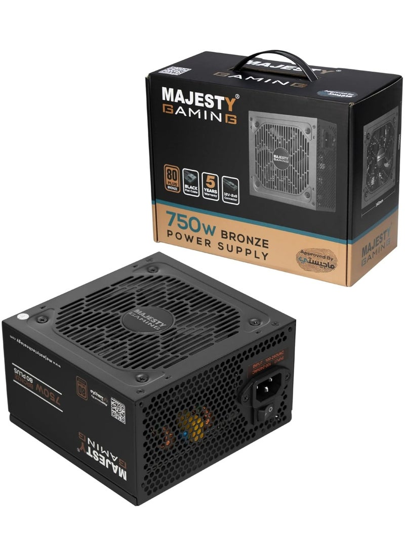 Majesty Majesty Power Supply 750W Bronze Non-Modular Low Noise Power Supply - ATX 3.0 and PCIe 5.0 Compatible - 105°C Capacitors - 80+ Bronze Efficiency - Black  - Image 1