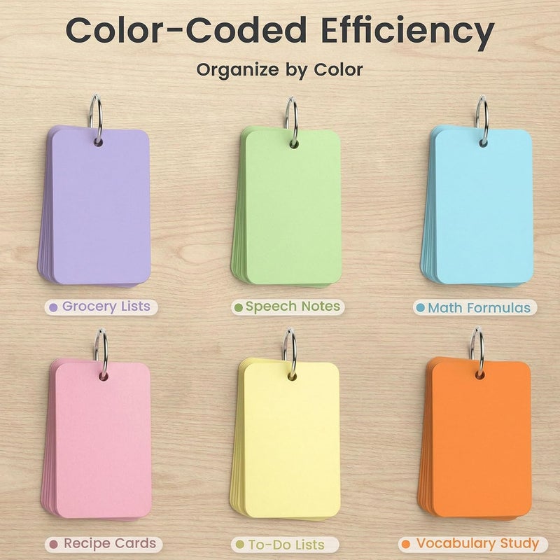 Koogel 1080 Pcs Colored Index Cards, 6 Kinds Colored Notecards Index Cards Flash Cards Blank for School Learning Memory Recipe Cards Child 's Game - Image 2