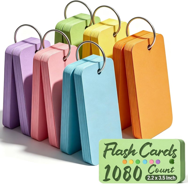 Koogel 1080 Pcs Colored Index Cards, 6 Kinds Colored Notecards Index Cards Flash Cards Blank for School Learning Memory Recipe Cards Child 's Game - Image 1