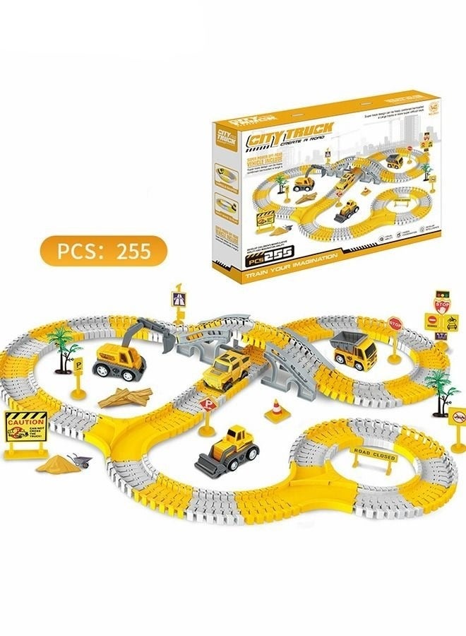 MIXDE 255 pieces Construction Race Tracks for Toddlers Toys,DIY Collage Flexible Track Toys Set,Educational DIY Assembled Boy Toys,Rail Car Engineering Toy Car Set - Image 1