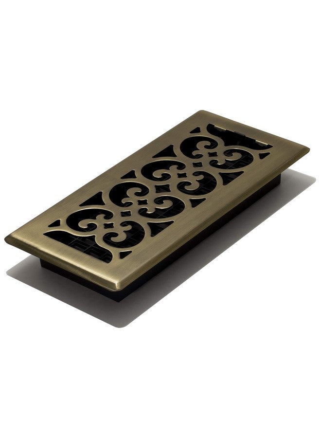Decor Grates SPH410-A Scroll Design Floor Register, 4x10, Antique Brass Finish - Image 1