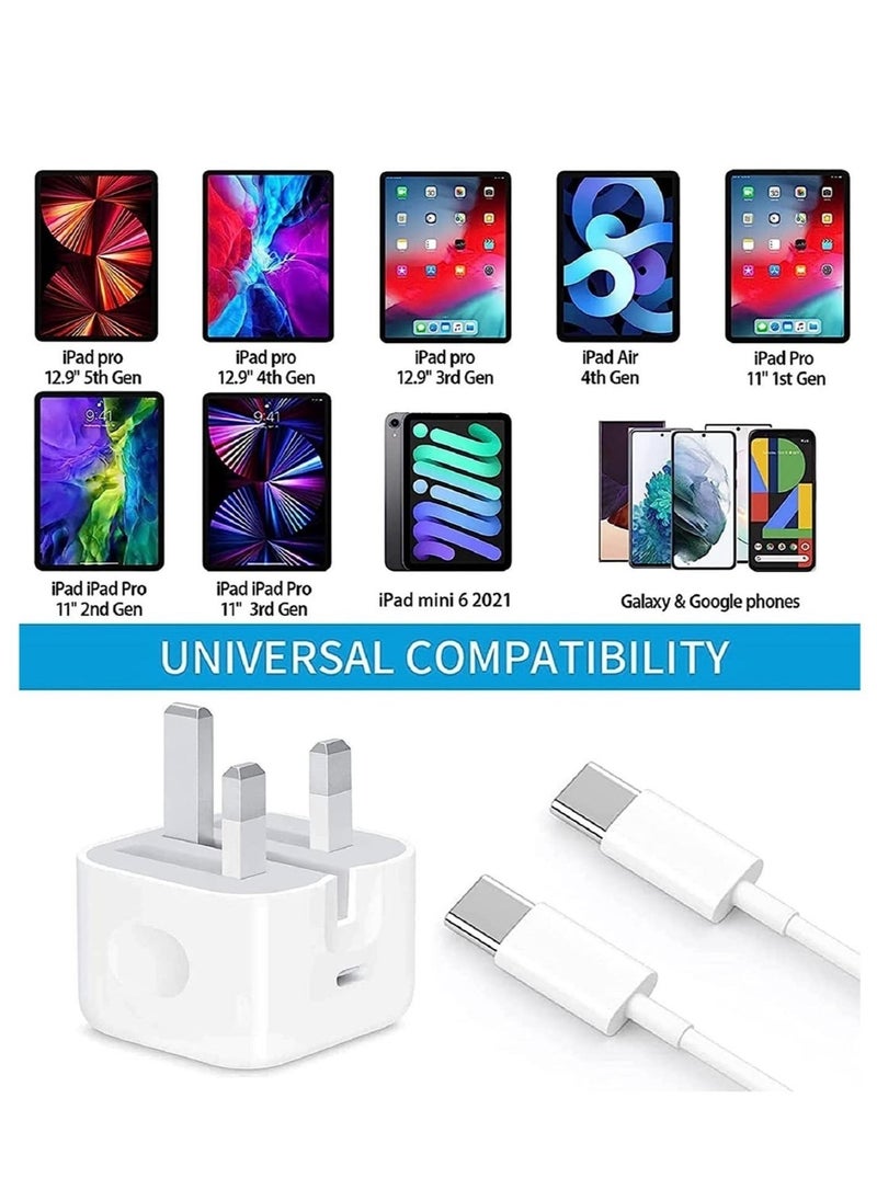 USB C charger and plug for ipad Pro, 20W Wall Fast Charger with 6.6FT USB C Fast Charging Cable Compatible for iPad Pro 12.9 5/4/3 Gen iPad Pro 11 3/2/1 Gen iPad Air 5,Galaxy S22/Note20 - Image 2