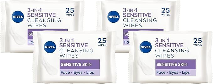 Nivea مناديل نيفيا 3 في 1 لتنظيف البشرة الحساسة 25 منديل مزيل مكياج نباتي مناديل للوجه للبشرة الحساسة إزالة مكياج لطيفة وفعالة - Image 1