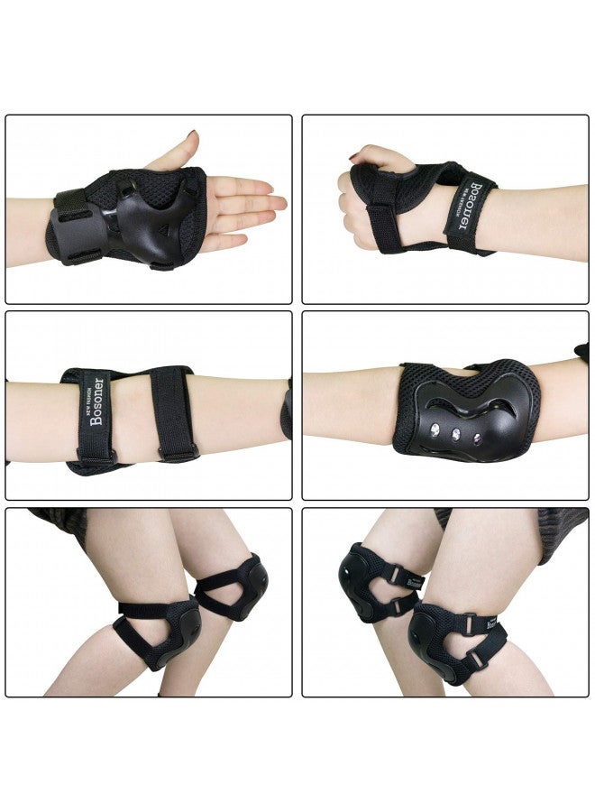 Bosoner Kids/Youth Knee Pad Elbow Pads Guards Protective Gear Set for Roller Skates Cycling BMX Bike Skateboard Inline Skatings Scooter Riding Sports (Black, Small (3-8 years)) - Image 4