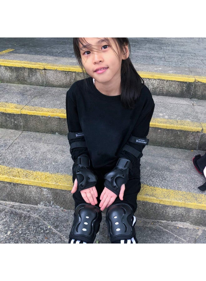 Bosoner Kids/Youth Knee Pad Elbow Pads Guards Protective Gear Set for Roller Skates Cycling BMX Bike Skateboard Inline Skatings Scooter Riding Sports (Black, Small (3-8 years)) - Image 5