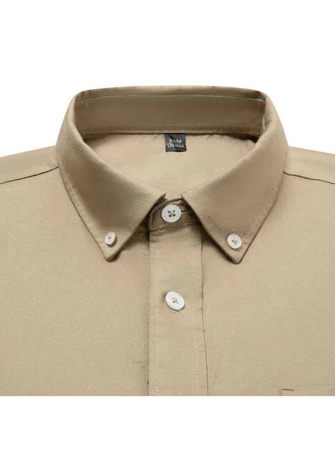 Limeng Men's Pure Cotton Long Sleeve Shirt Solid Color Oxford Casual Shirt Plus Size Khaki 42 - Image 2