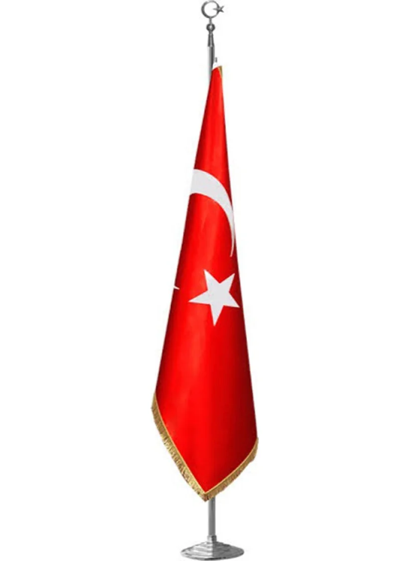 ZC Bayrak ZC Flag Turkish Official Flag Chrome Plated Pole and Silvery Flag Set