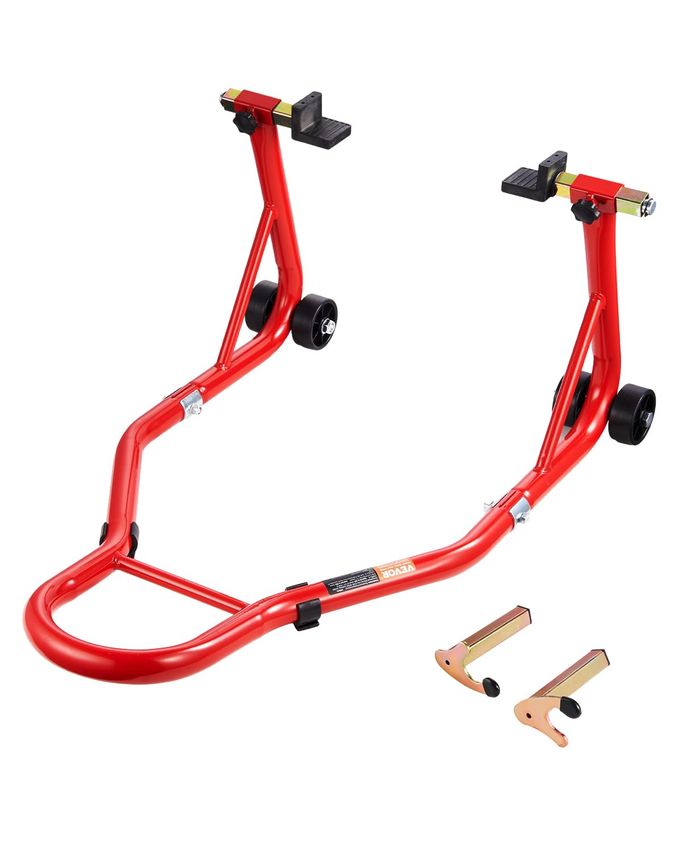 VEVOR Motorcycle Rear Wheel Stand, 850 Lbs Load Capacity Heavy Duty Rear Wheel Stand With U + L Fork Swingarm Spool, Adjustabe Motorcycle Lift Jack Stand, For Suzuki Yamaha Honda Kawasaki, Red - Image 1