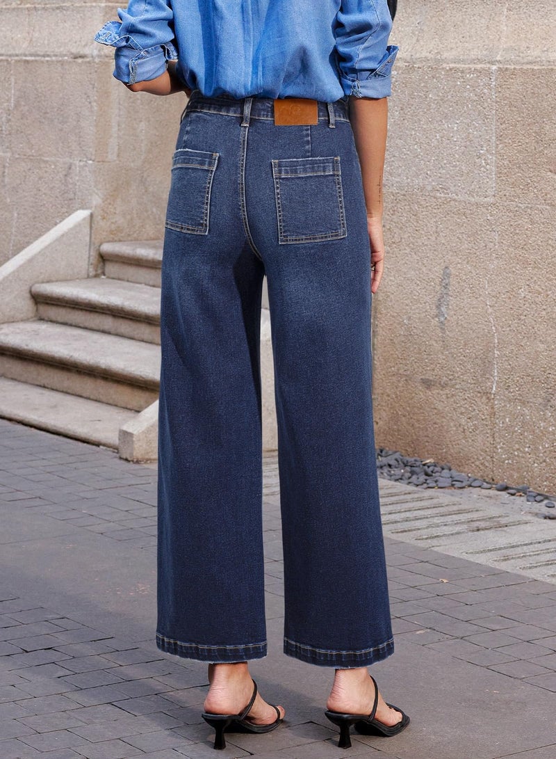 Sidefeel Women's Wide Leg Jeans High Waisted Straight Leg Stretchy Trendy Loose Zimbaplatinum Ankle Denim Pants Dark Blue Size 18 - Image 2