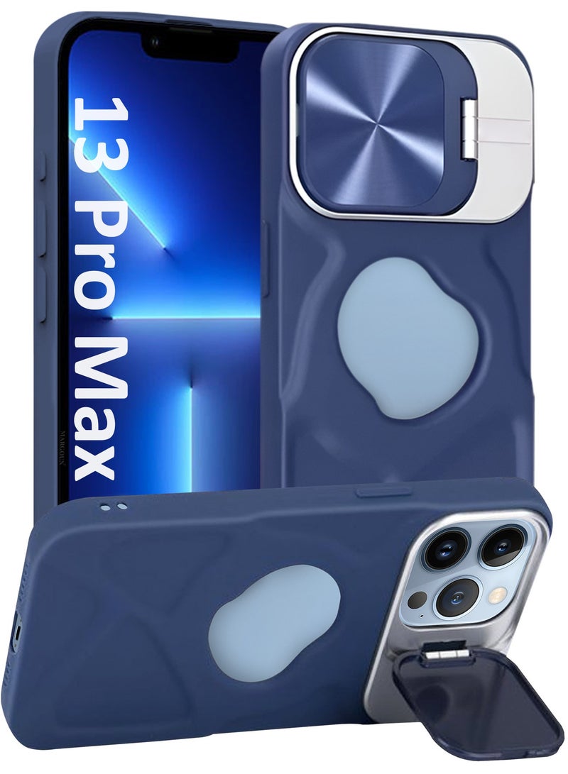 CATANES Slim Soft Case for iPhone 13 Pro Max - TPU Shockproof Case with Lens Protection Kickstand and Logo View Window - Dark Blue - Image 1