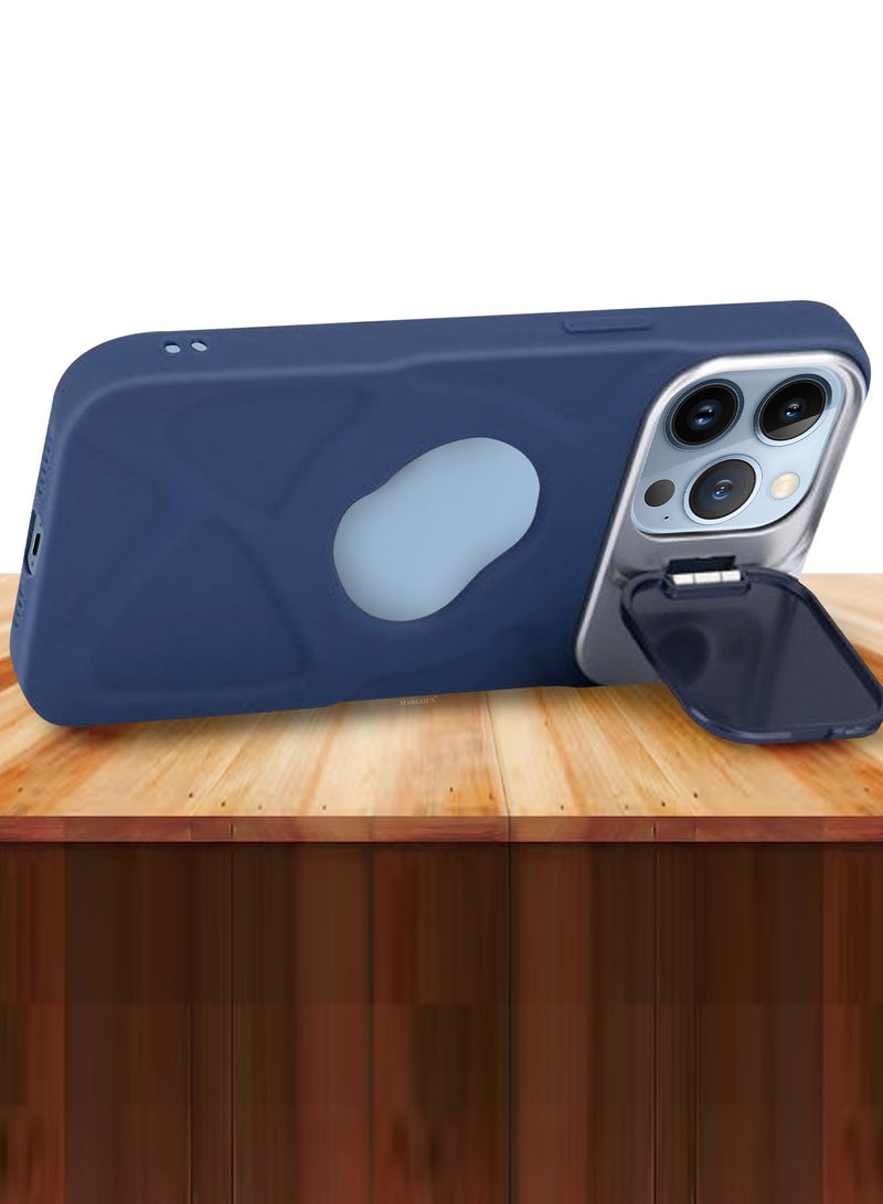 CATANES Slim Soft Case for iPhone 13 Pro Max - TPU Shockproof Case with Lens Protection Kickstand and Logo View Window - Dark Blue - Image 3