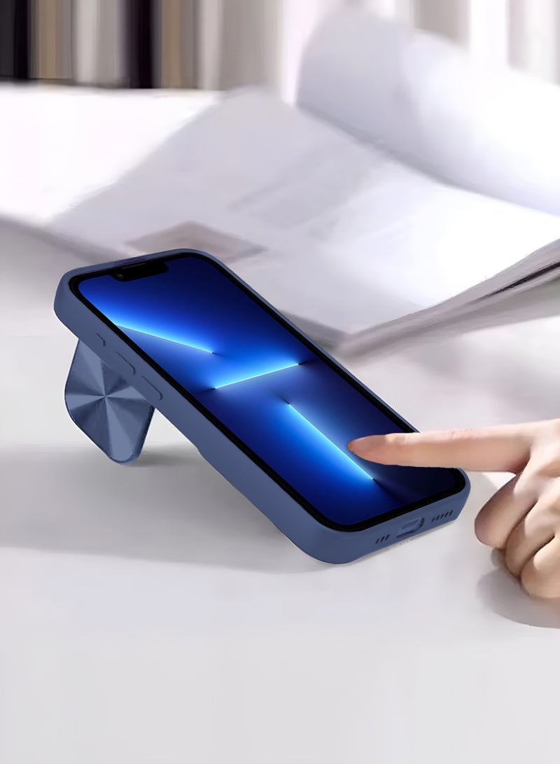 CATANES Slim Soft Case for iPhone 13 Pro Max - TPU Shockproof Case with Lens Protection Kickstand and Logo View Window - Dark Blue - Image 5