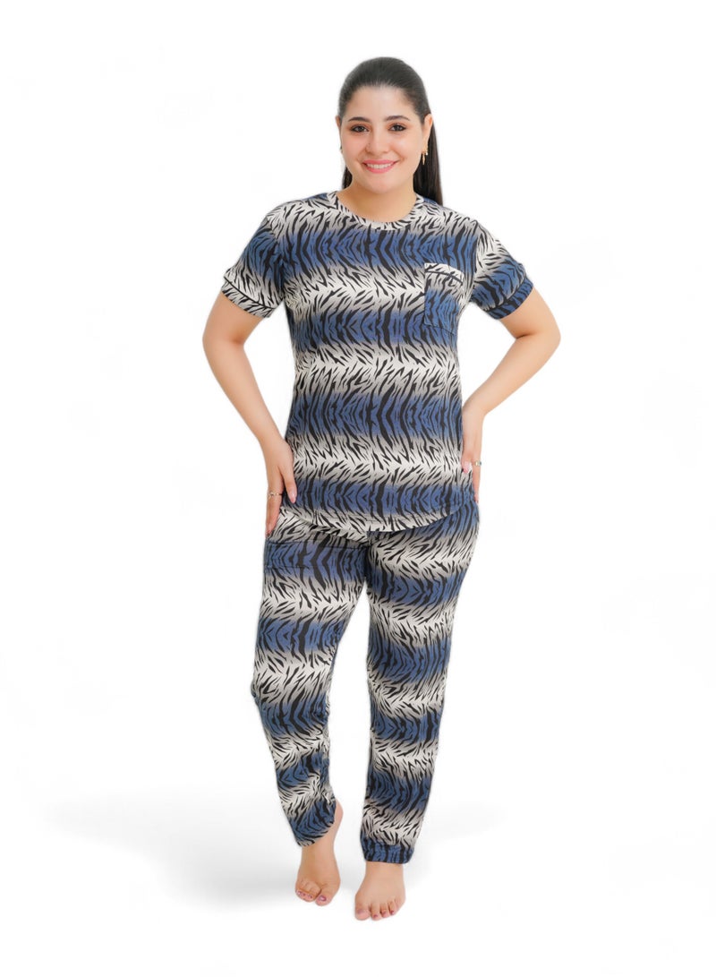 Shenoute Women's pajama set - women's summer pajamas - 2-piece set of pants and T-shirt - patterned with different designs - Image 1