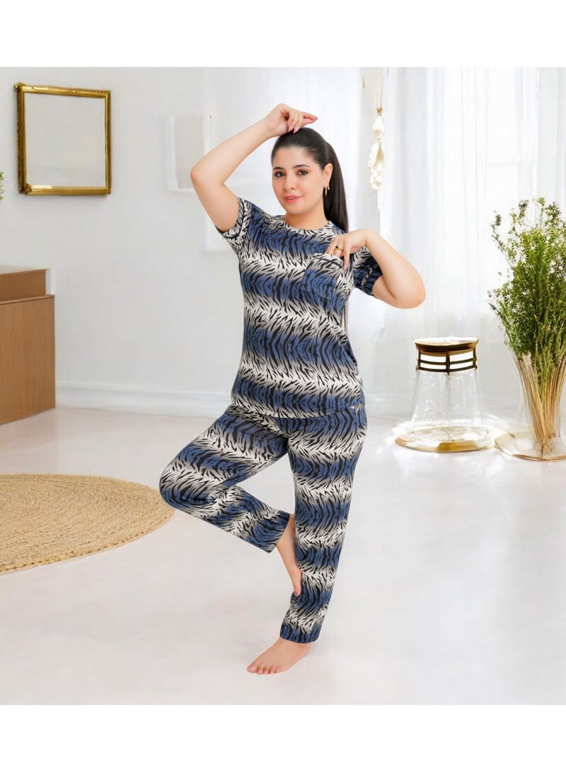 Shenoute Women's pajama set - women's summer pajamas - 2-piece set of pants and T-shirt - patterned with different designs - Image 2