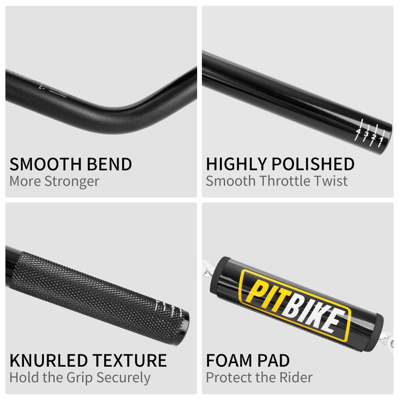 RUTU Handlebars 7/8 Inch for Motorcycle,RUTU Upgraded Universal Dirt Bike Handle Bar with Crossbar Pad Mid-Rise Mini Bike Pit Bike Handlebar for Motocross ATV Quad - Black - Image 5