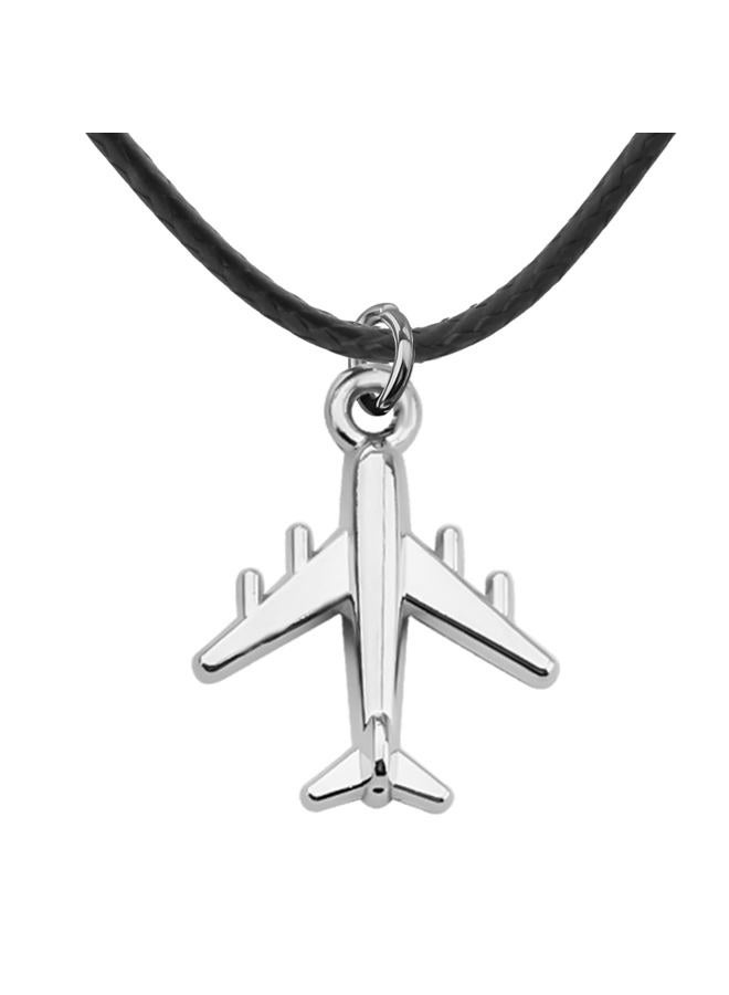 FEELMEM Airplane Charm Leather Cord Chain Necklace Fly Safe Pilot Gift Traveling Jewelry Flight Attendants Gift Aviation Gift, middle, Leather Metal, alloy - Image 2