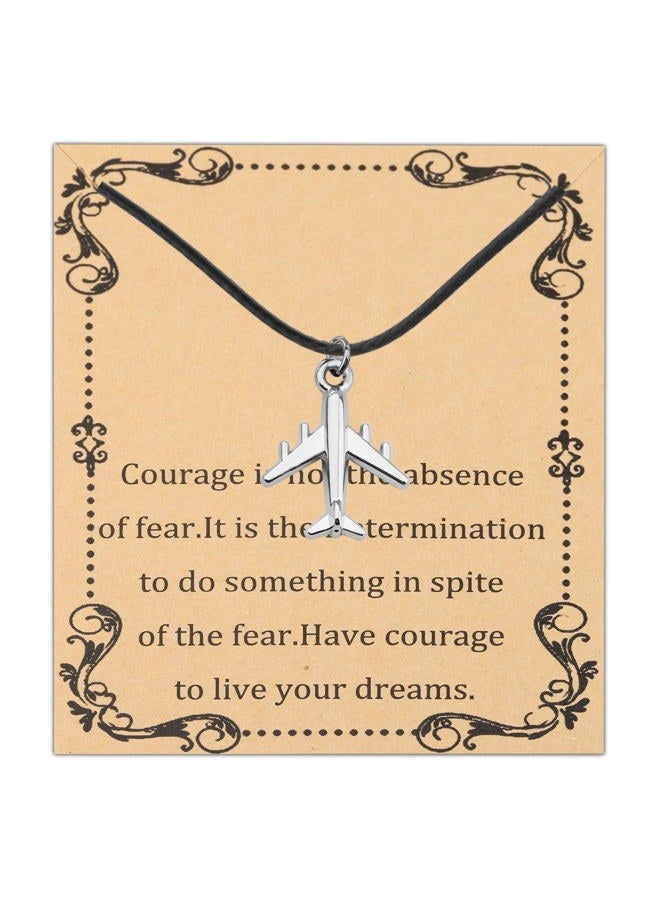 FEELMEM Airplane Charm Leather Cord Chain Necklace Fly Safe Pilot Gift Traveling Jewelry Flight Attendants Gift Aviation Gift, middle, Leather Metal, alloy - Image 1