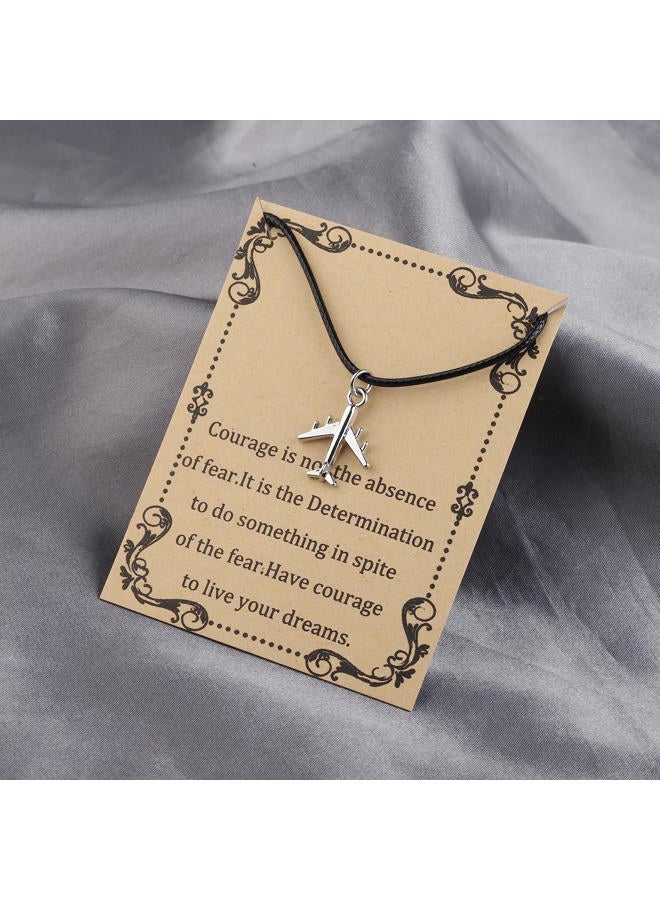 FEELMEM Airplane Charm Leather Cord Chain Necklace Fly Safe Pilot Gift Traveling Jewelry Flight Attendants Gift Aviation Gift, middle, Leather Metal, alloy - Image 4