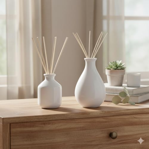 Mkd2 Rise Ceramic Reed Diffuser Aroma Pot I Empty Diffuser Pot - Set of 2 (White) for Home Fragrance, Decor, Decoration, Gift - Image 1
