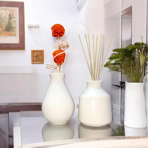 Mkd2 Rise Ceramic Reed Diffuser Aroma Pot I Empty Diffuser Pot - Set of 2 (White) for Home Fragrance, Decor, Decoration, Gift - Image 2