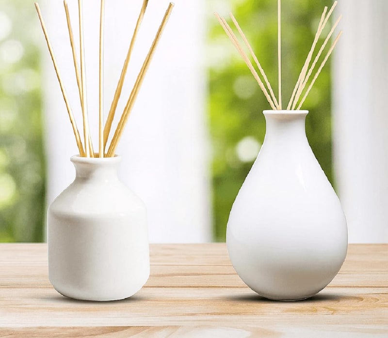 Mkd2 Rise Ceramic Reed Diffuser Aroma Pot I Empty Diffuser Pot - Set of 2 (White) for Home Fragrance, Decor, Decoration, Gift - Image 3