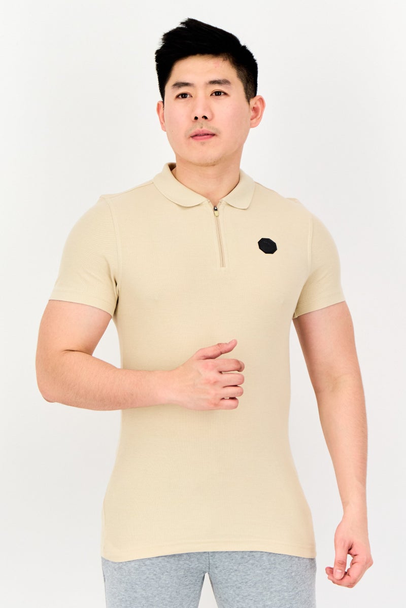 Puma x One8 Men Slim Fit Short Sleeve Outdoor Polo Shirt, Beige - Image 1