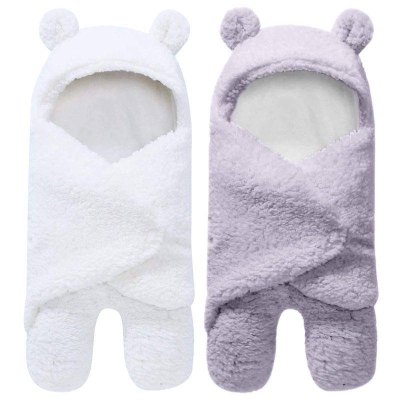 Spotted Play 2 Pack Sherpa Baby Swaddle Blanket Grey and White