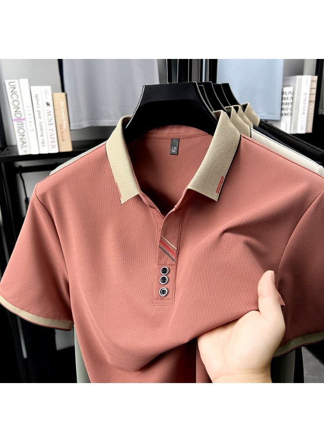 Summer Business Casual Men's Short Sleeve T-Shirt Polo Shirt Dad Clip Collar Loose Fit Breathable - Image 1