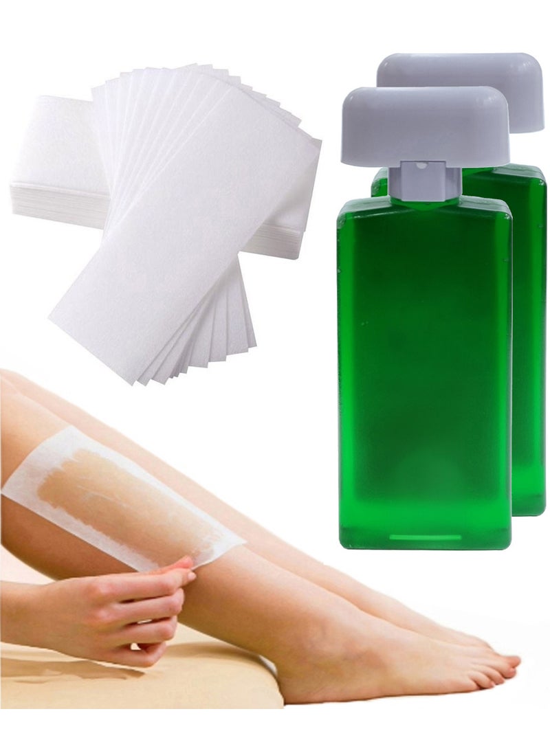 Konsung Beauty 2 Pieces Aloe Vera Depilatory Wax Refill With 100 Pieces Hair Removal Wax Strip  - Image 1