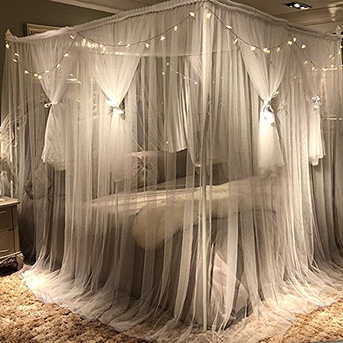 Joyreap 4 Corners Post Canopy Bed Curtain for Girls & Adults - Royal Luxurious Cozy Drapes - Cute Princess Bedroom Decoration Accessories (White, Full/Queen) - Image 3
