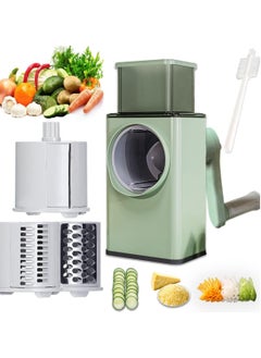 Manual Rotary Cheese Grater Shredder with Wider Hopper 3 Interchangeable Blades Round Mandolin Drum Slicer Julienne Grinder for Cheese, Vegetables, Potatoes and Nuts
