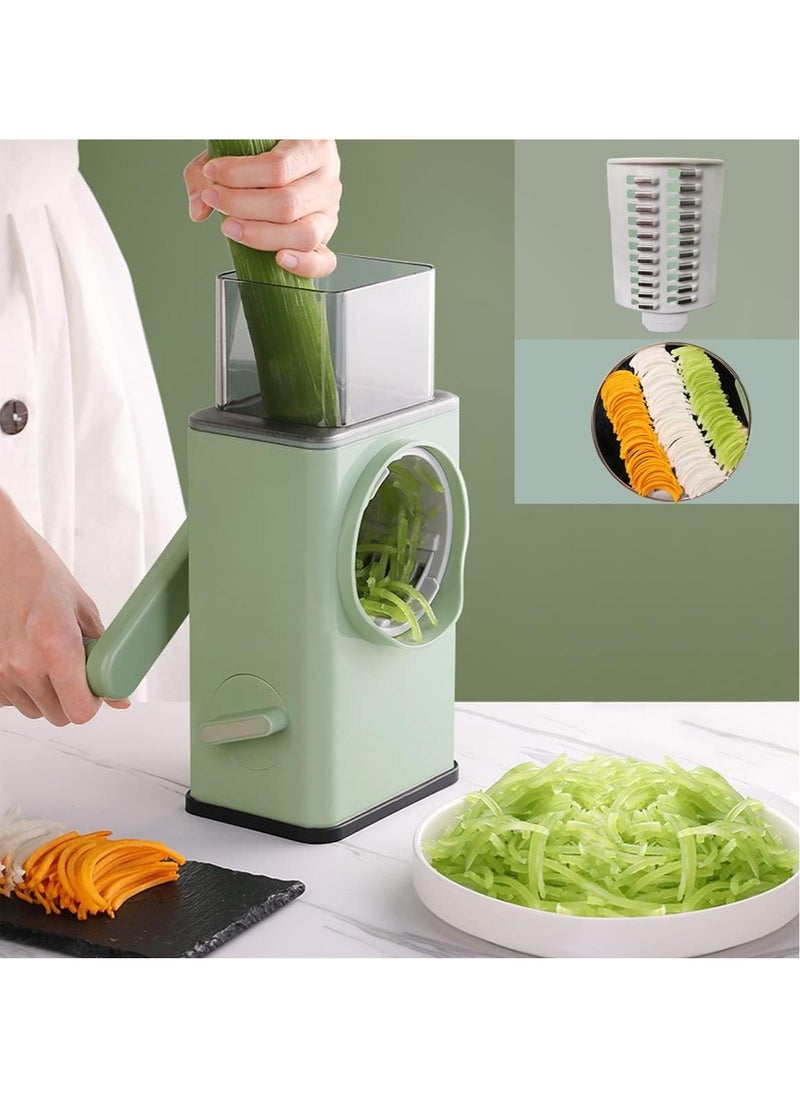 Generic - Manual Rotary Cheese Grater Shredder with Wider Hopper 3 Interchangeable Blades Round Mandolin Drum Slicer Julienne Grinder for Cheese, Vegetables, Potatoes and Nuts - Image 1