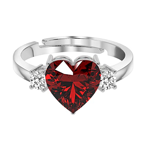 CLARA 925 Sterling Silver Blood Red Heart Ring with Adjustable Band | Rhodium Plated, Swiss Zirconia | Gift for Women & Girls - Image 1